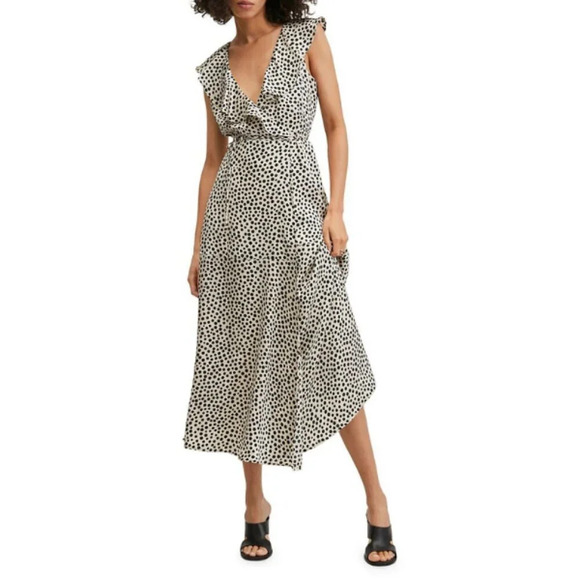 MANGO Beige maxi polka dot and ruffles dress - Picture 1 of 11